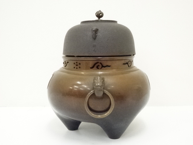 『KOTORA』茶釜 釜師 佐藤清光 作 帯七宝 棗釜 唐銅茶蓋 釜環付き hurokama-4_5.jpg?v=1709079721&